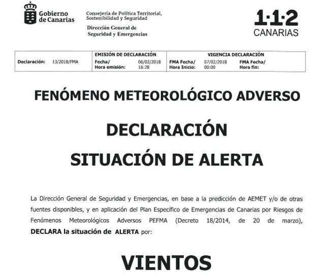 Die Regierung der Kanarischen Inseln erklärt Windalarm