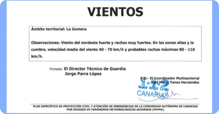 Windwarnung La Gomera